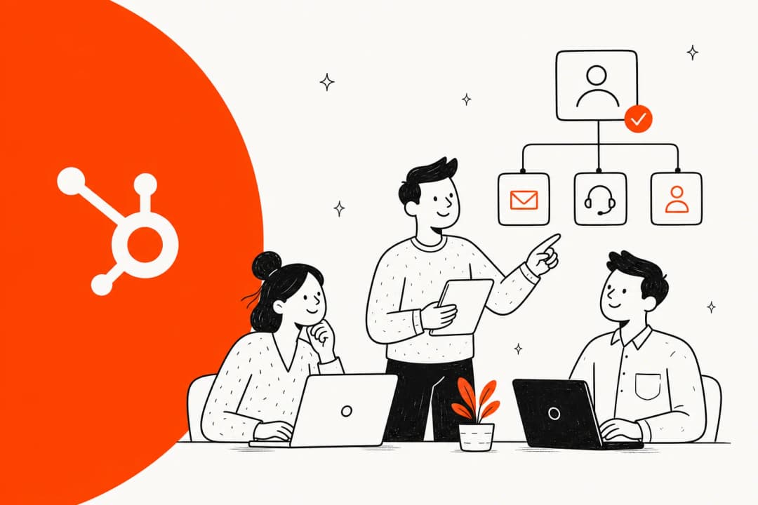 Illustration of AI routing support tickets in HubSpot Service Hub