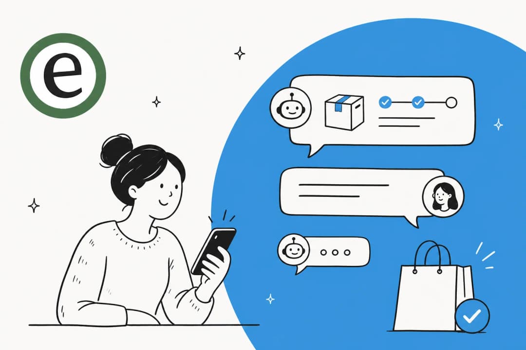 Illustration of AI handling SMS and text-message support for an ecommerce store