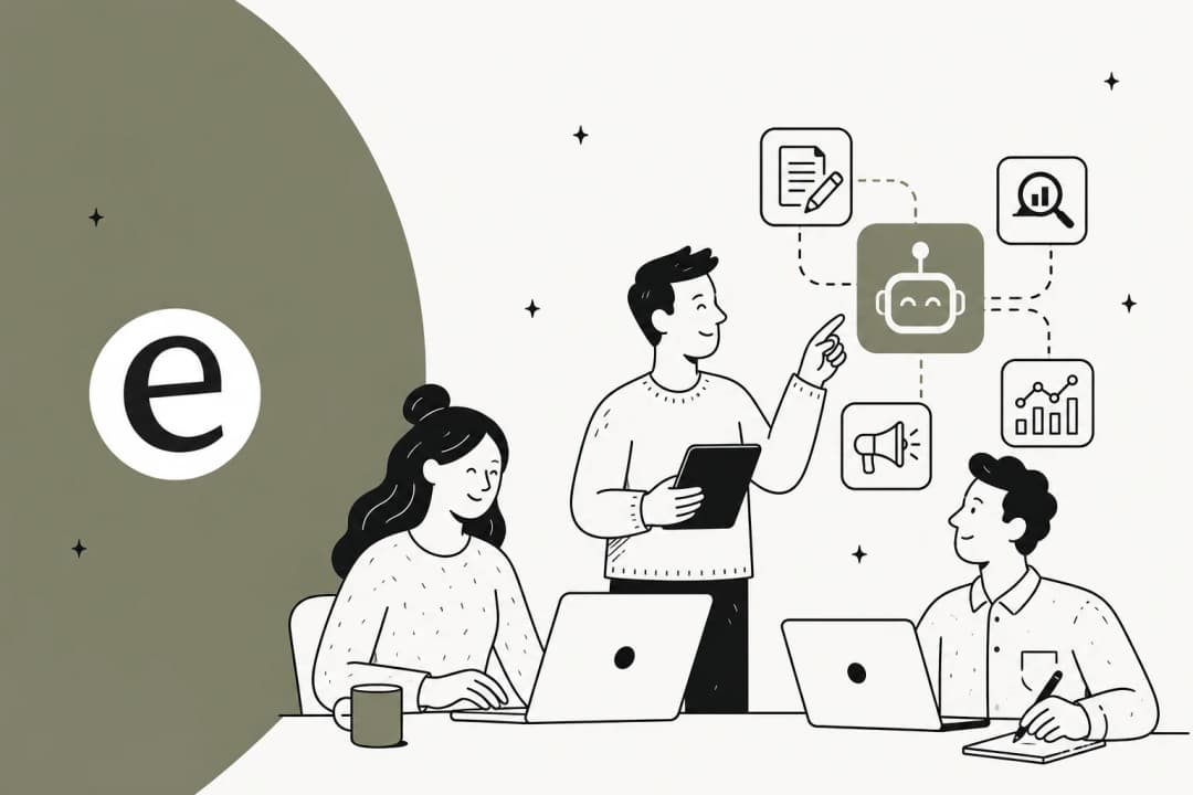 AI tools for affiliate marketing illustration showing content, SEO, and analytics tools converging