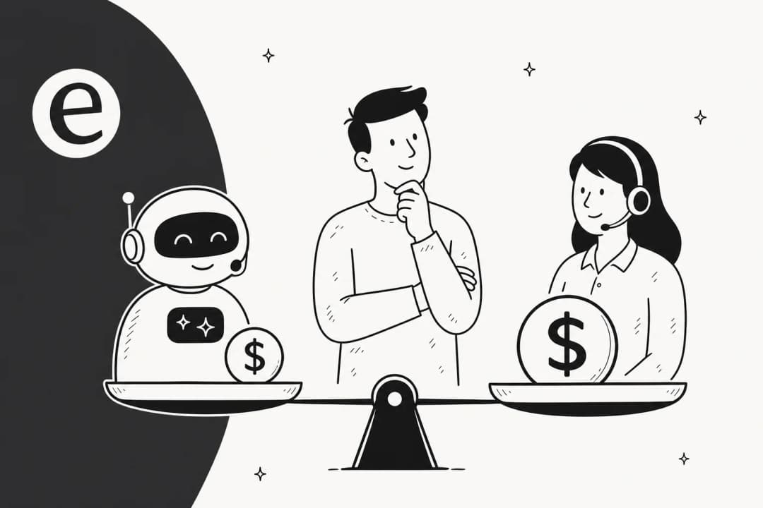 Cost breakdown illustration comparing an AI customer service agent and a human support agent