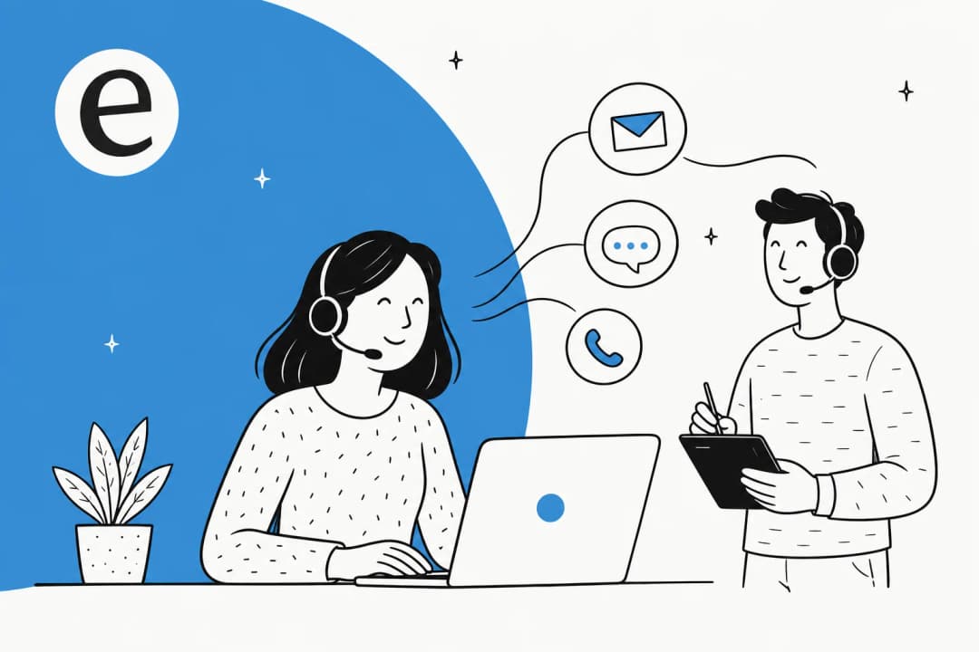 Illustration of customer communication channels flowing into one shared inbox