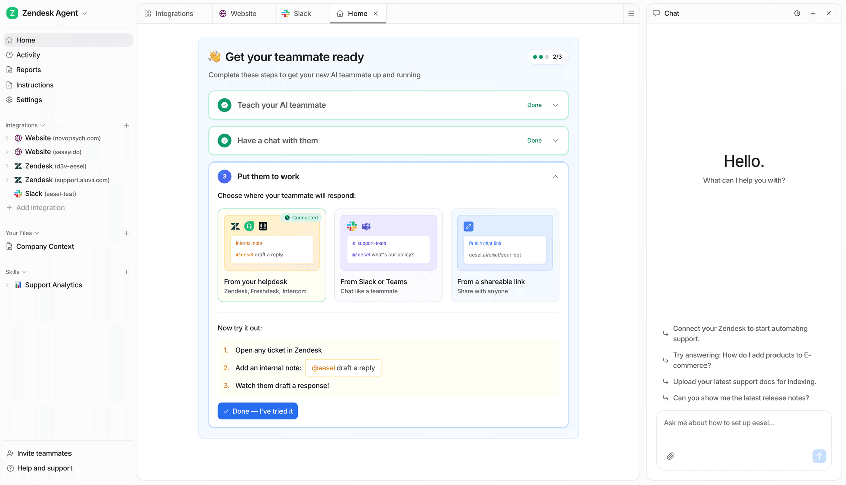 eesel AI helpdesk dashboard overview