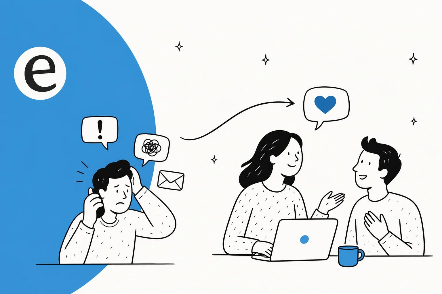 Illustration contrasting proactive and reactive customer service approaches