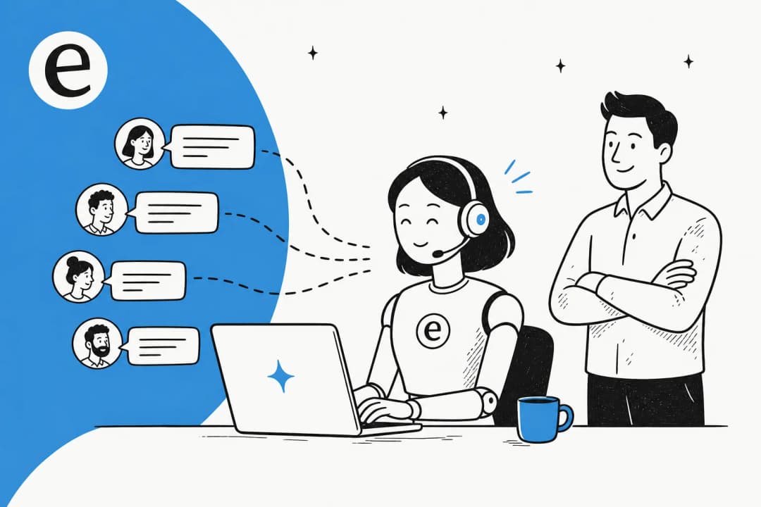 Illustration of an AI teammate handling enterprise support conversations at scale