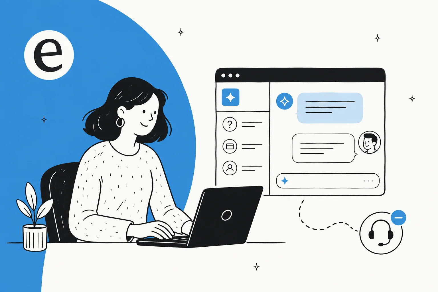 Illustration of an AI assistant resolving customer questions from a help center before they reach a support queue