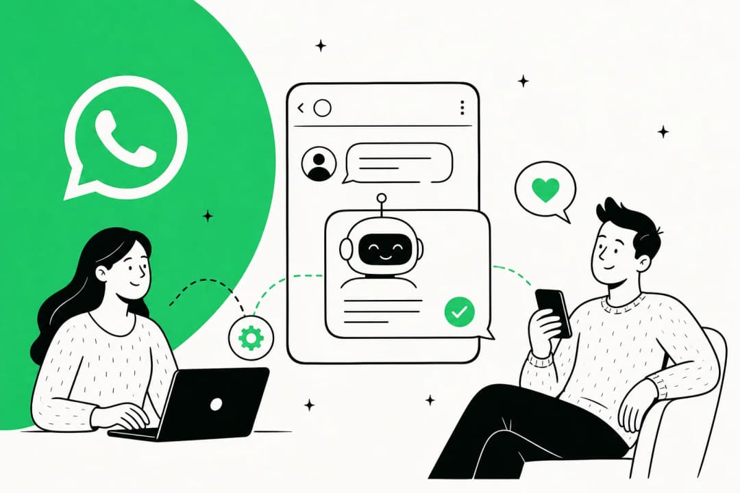 Illustration of AI deflecting customer support tickets on WhatsApp
