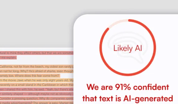 AI Checker interface showing content scanning with confidence scores, as taken from Originality.ai