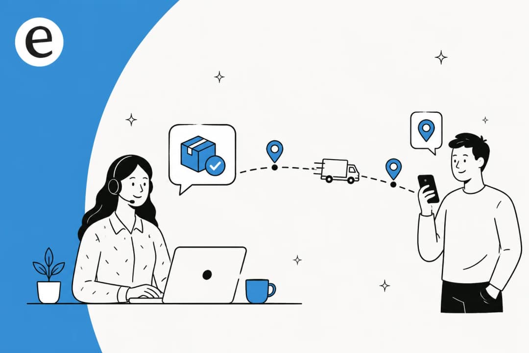 AI order tracking for ecommerce illustration with package and delivery tracking
