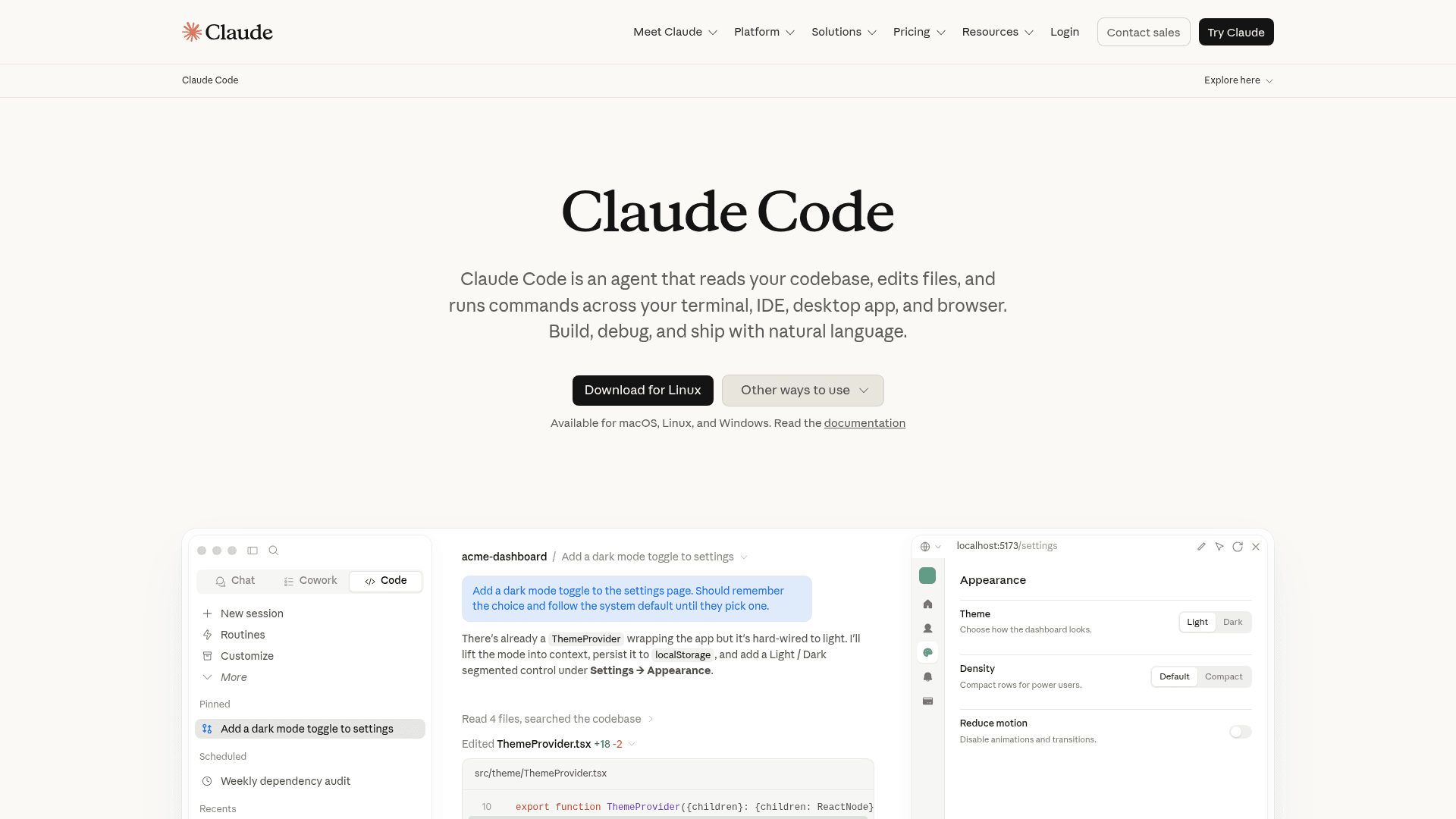 The Claude Code product page from Anthropic, as taken from Anthropic