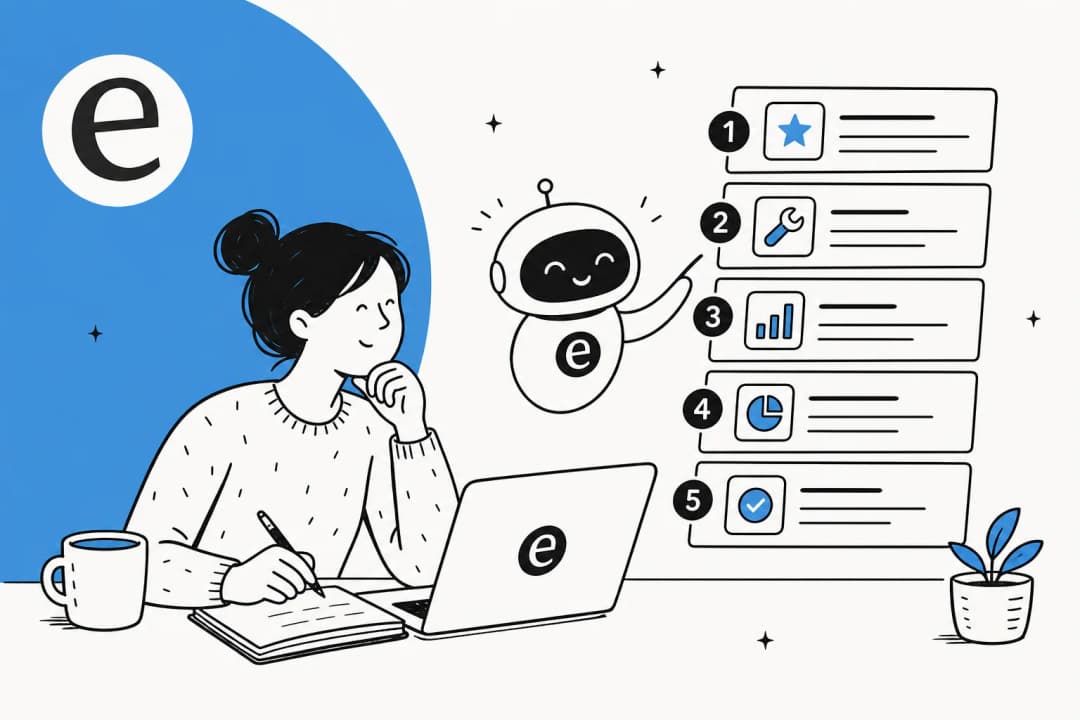 Illustrated banner showing a numbered list of ranked product cards with a top pick highlighted