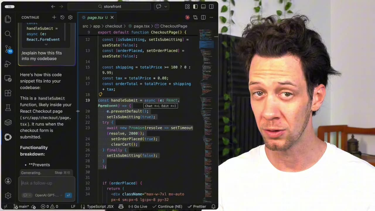 Continue sidebar showing a detailed context-aware code explanation in VS Code, as taken from BetterStack