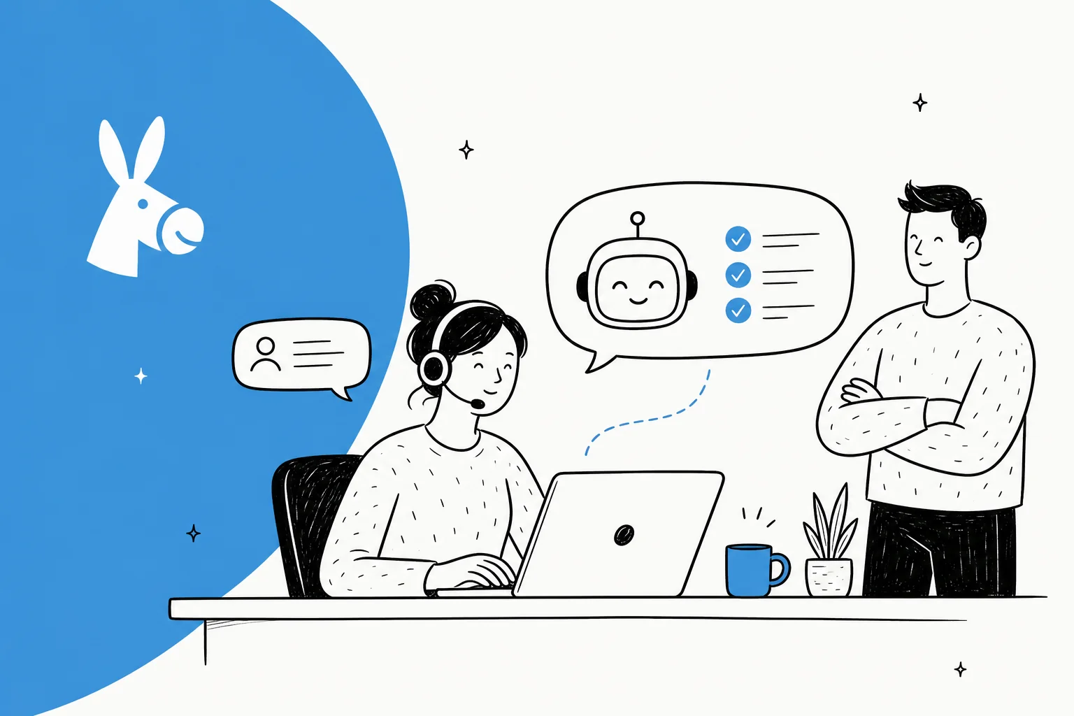 Illustration of a SaaS technical support desk with tiered ticket routing