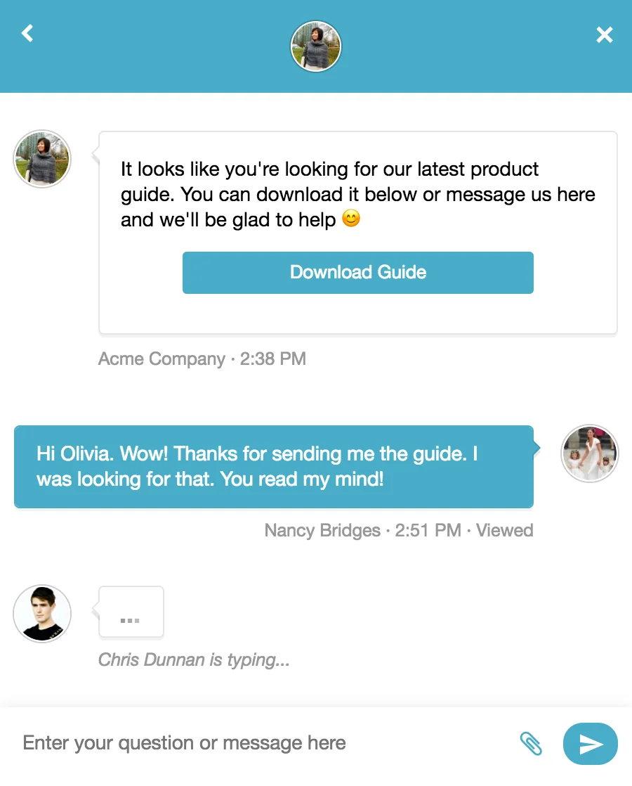 Re:amaze live chat interface inside the support dashboard, as taken from Re:amaze