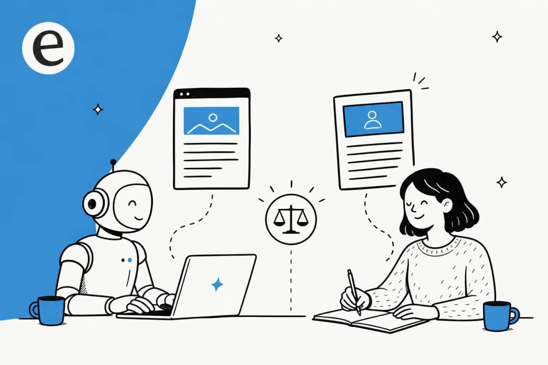 AI vs human blog writing head-to-head illustration in eesel blue
