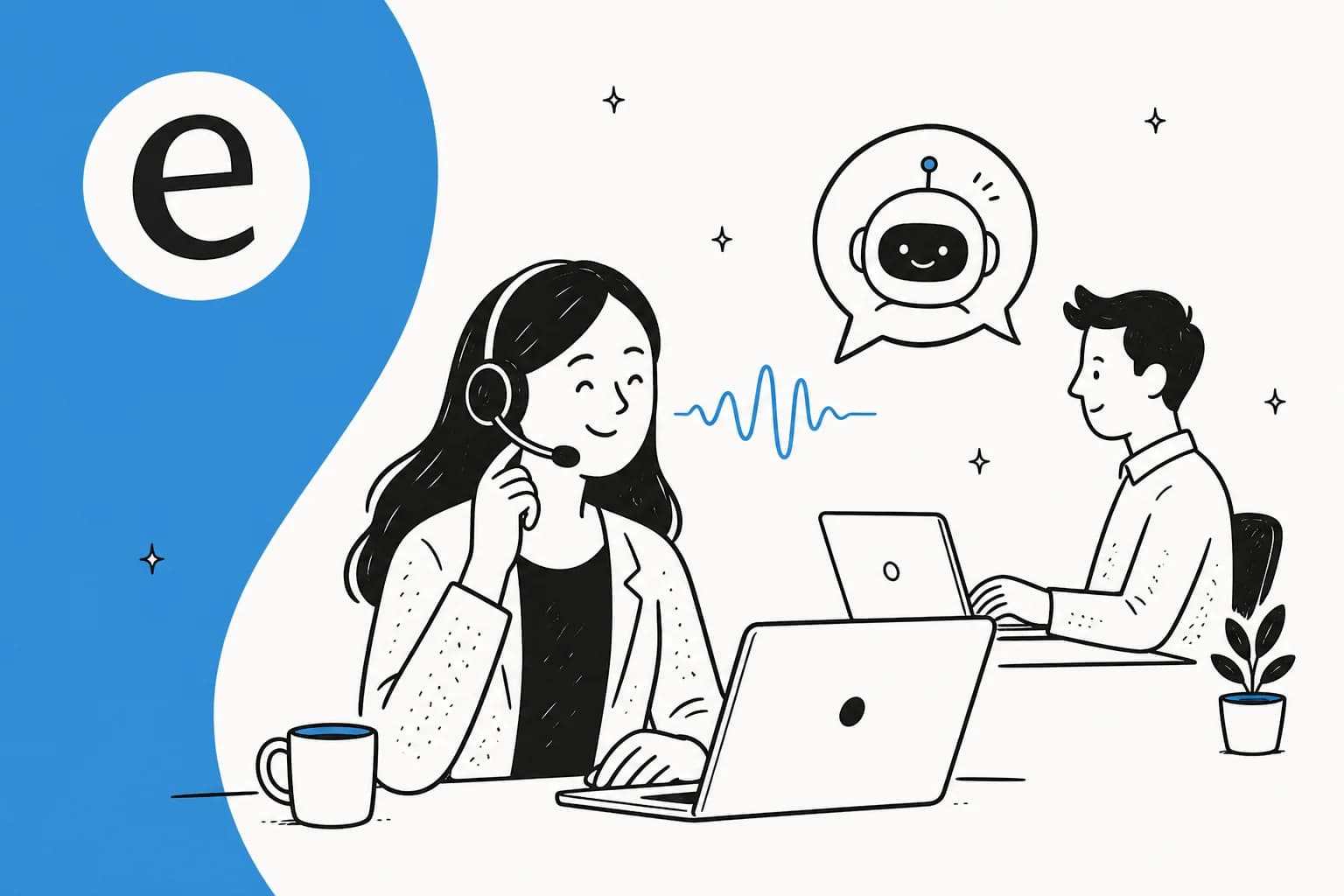 Illustration of AI voice agents handling customer phone support calls