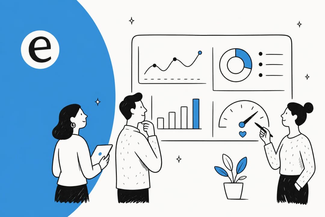 Illustration of a customer service metrics dashboard in eesel blue
