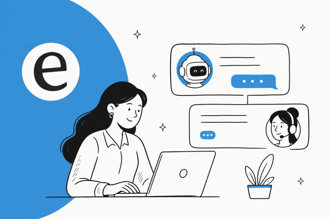 Illustration of an AI chat widget answering a question on a website
