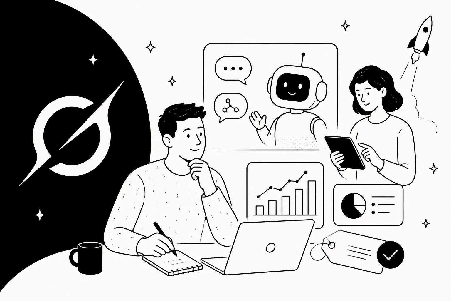 Editorial illustration with the Grok logo, benchmark bars, and a pricing tag representing a Grok 4.5 review