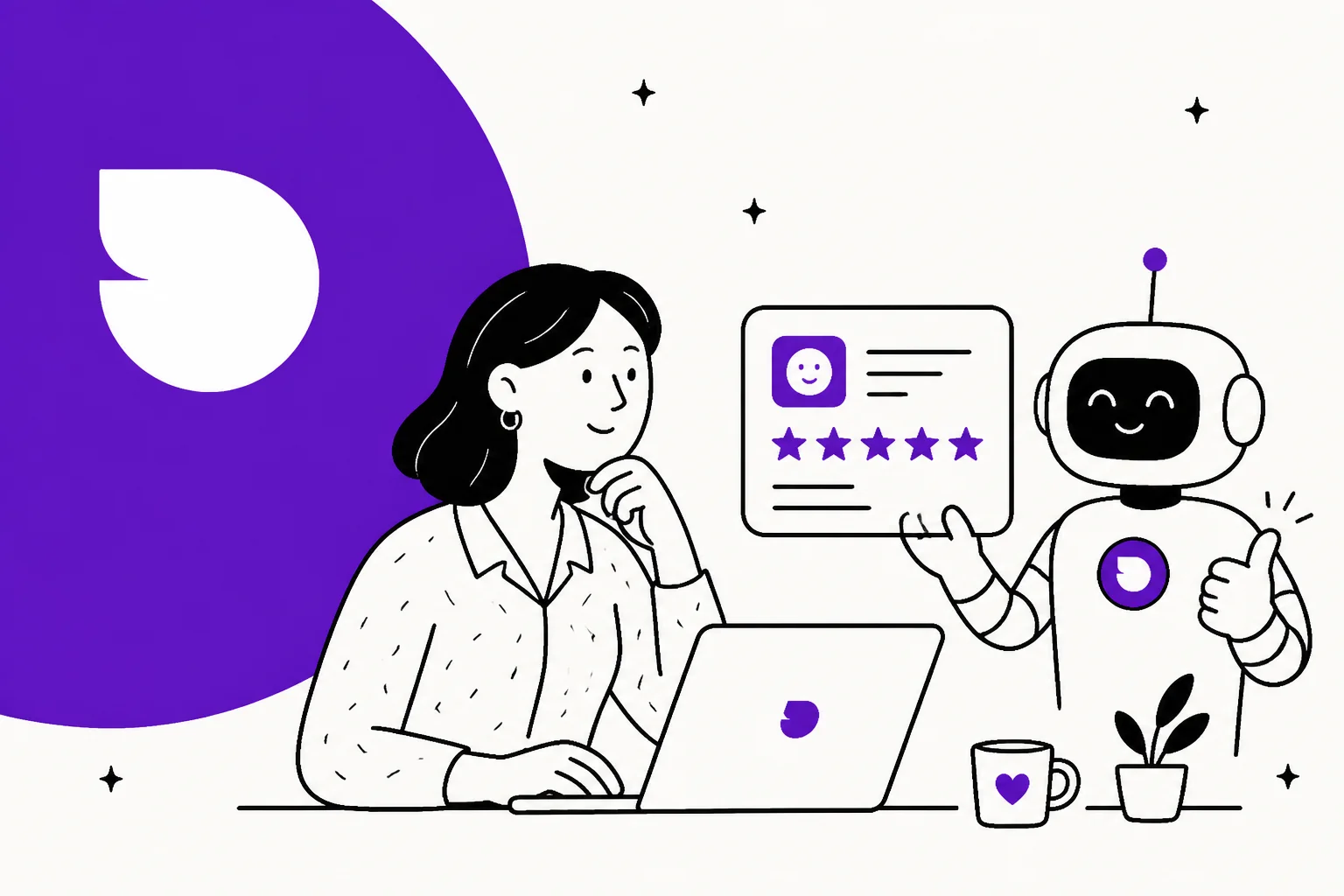 Sendbird AI review illustration in purple and warm off-white