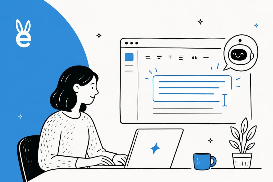 Illustration of an AI writing the opening hook of a blog post on a clean editor canvas