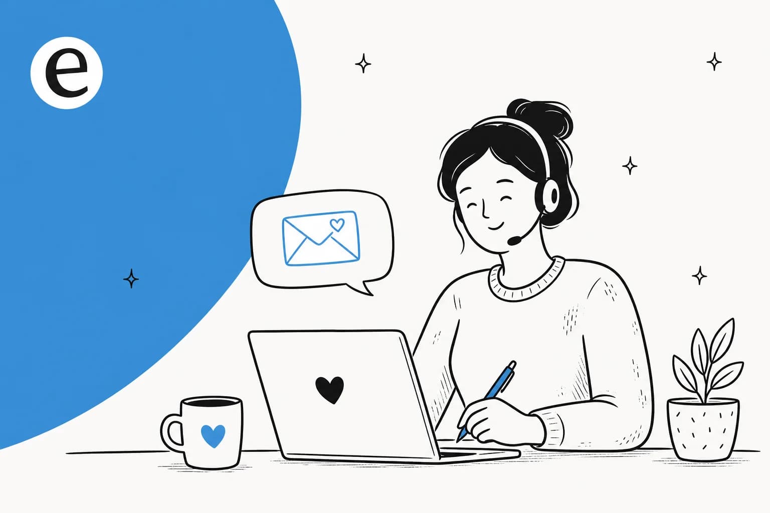 Illustration of a support agent writing a sincere apology message to a customer