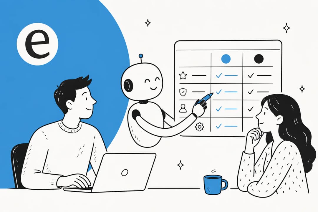 Illustration of an AI assistant drafting a side-by-side product comparison table