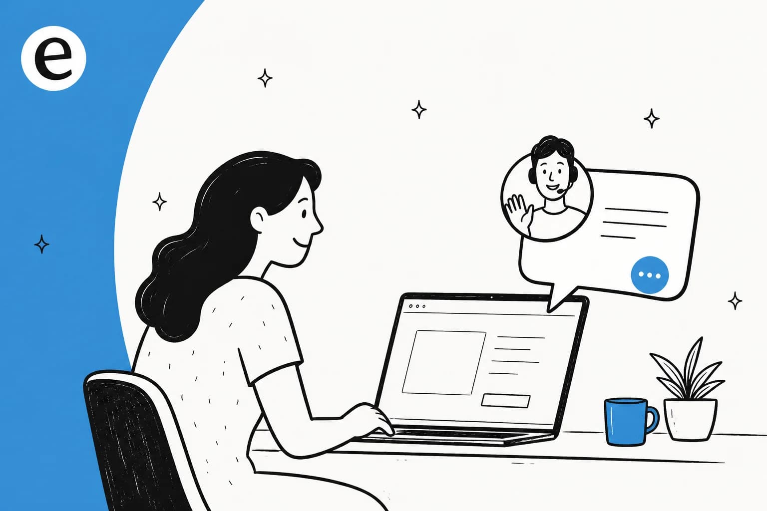 Illustration of a proactive live chat widget reaching out to a website visitor