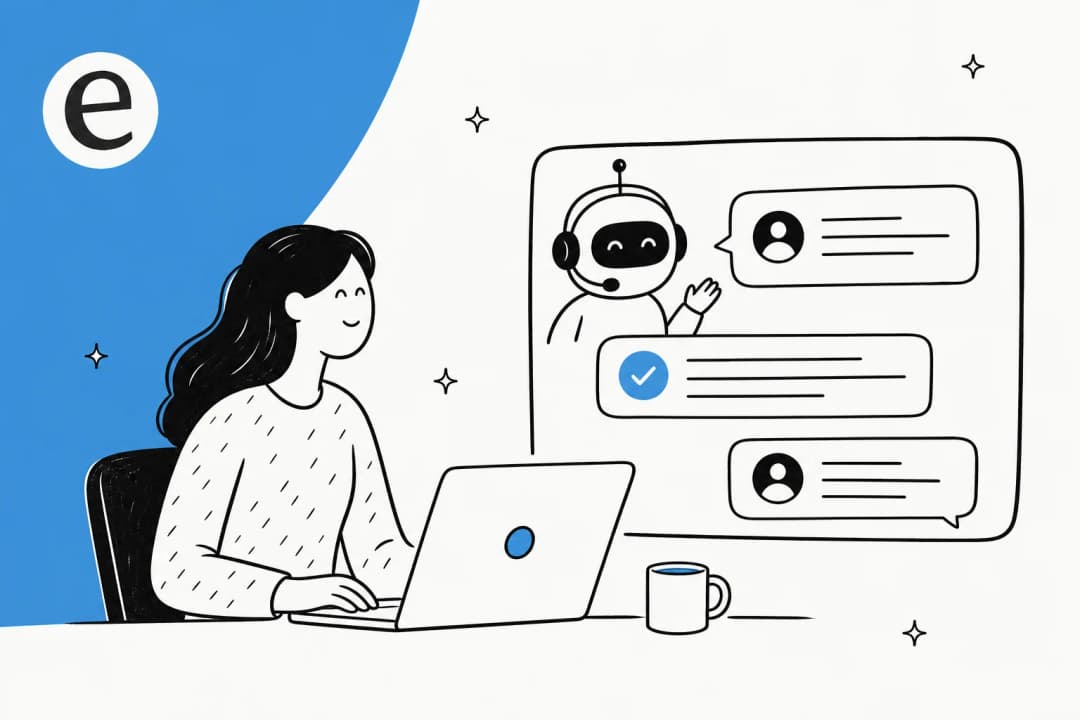 Illustration of an AI support agent answering customer tickets