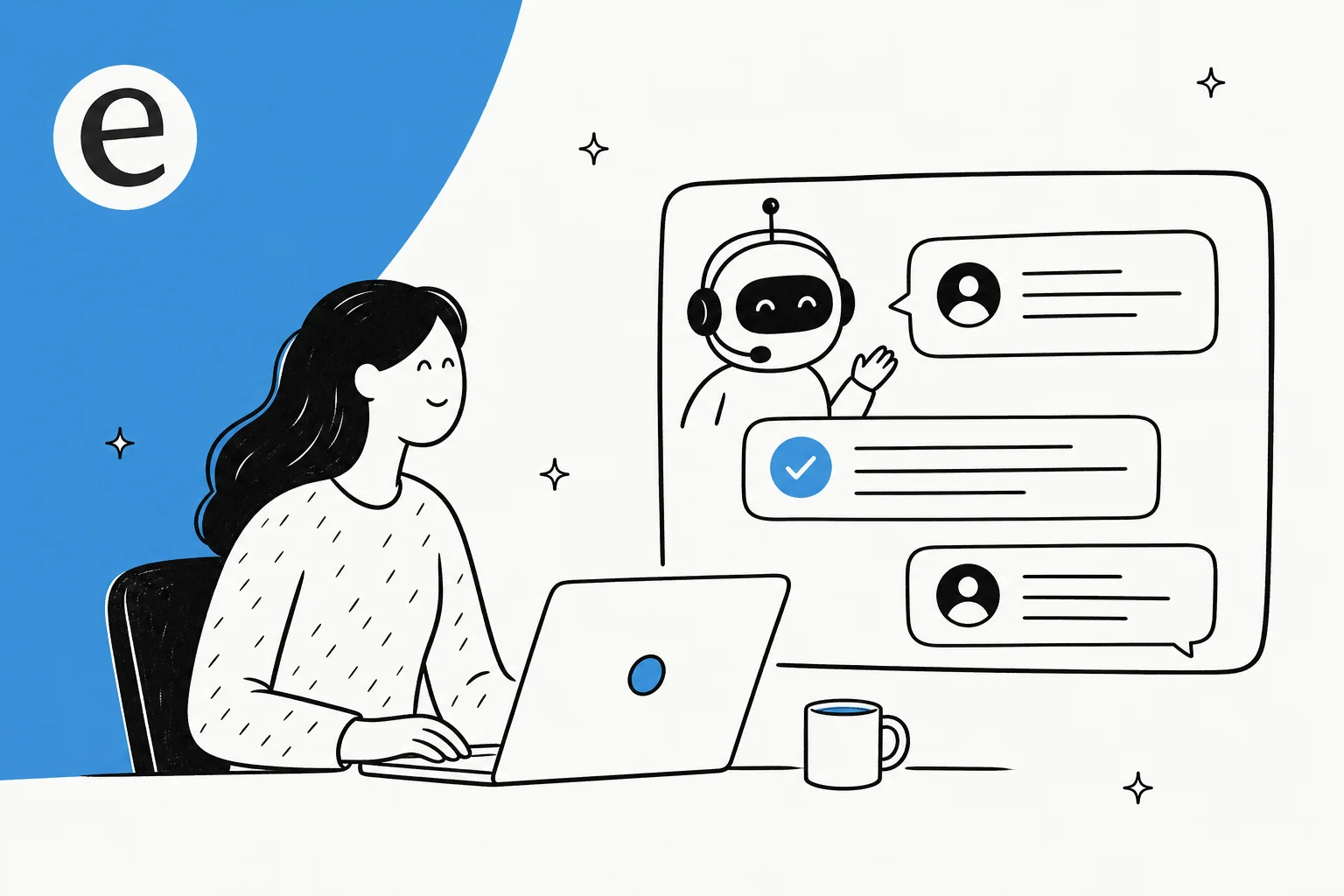 Illustration of an AI support agent answering customer tickets