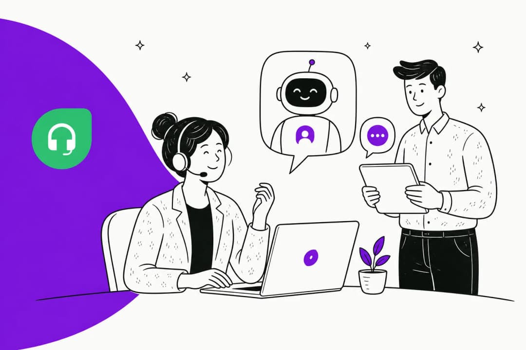Illustrated banner for a guide to the Freshdesk chatbot and Freddy AI Agent