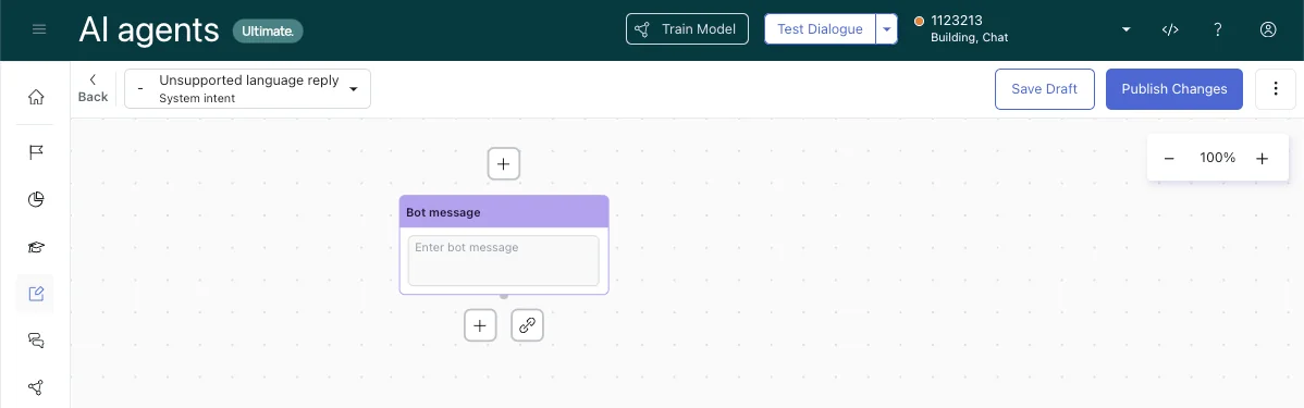 The Zendesk dialogue builder canvas showing branching block layout for an advanced AI agent, as taken from Zendesk help