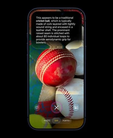 Siri mode in the Camera app identifying and describing an object in real time, as taken from Apple