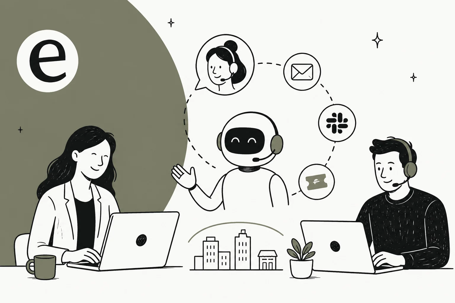 Illustration of one agency account branching out to three separate client support setups