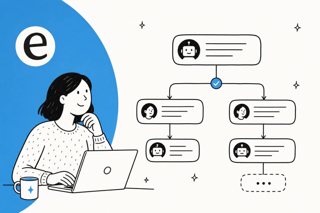 A branching chatbot conversation flow diagram with a confidence-based handover gate