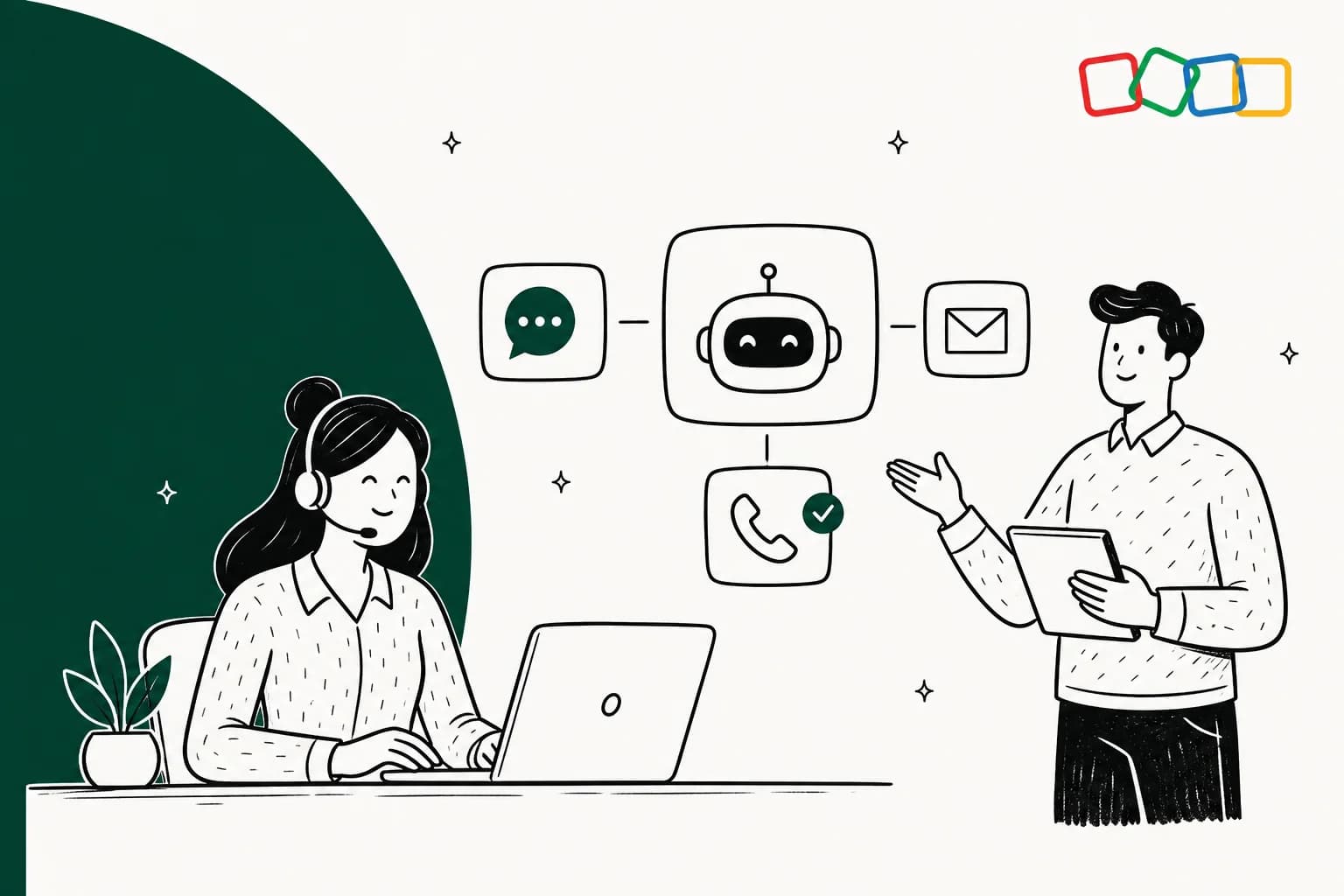Illustrated hero banner for a guide on setting up AI in Zoho Desk