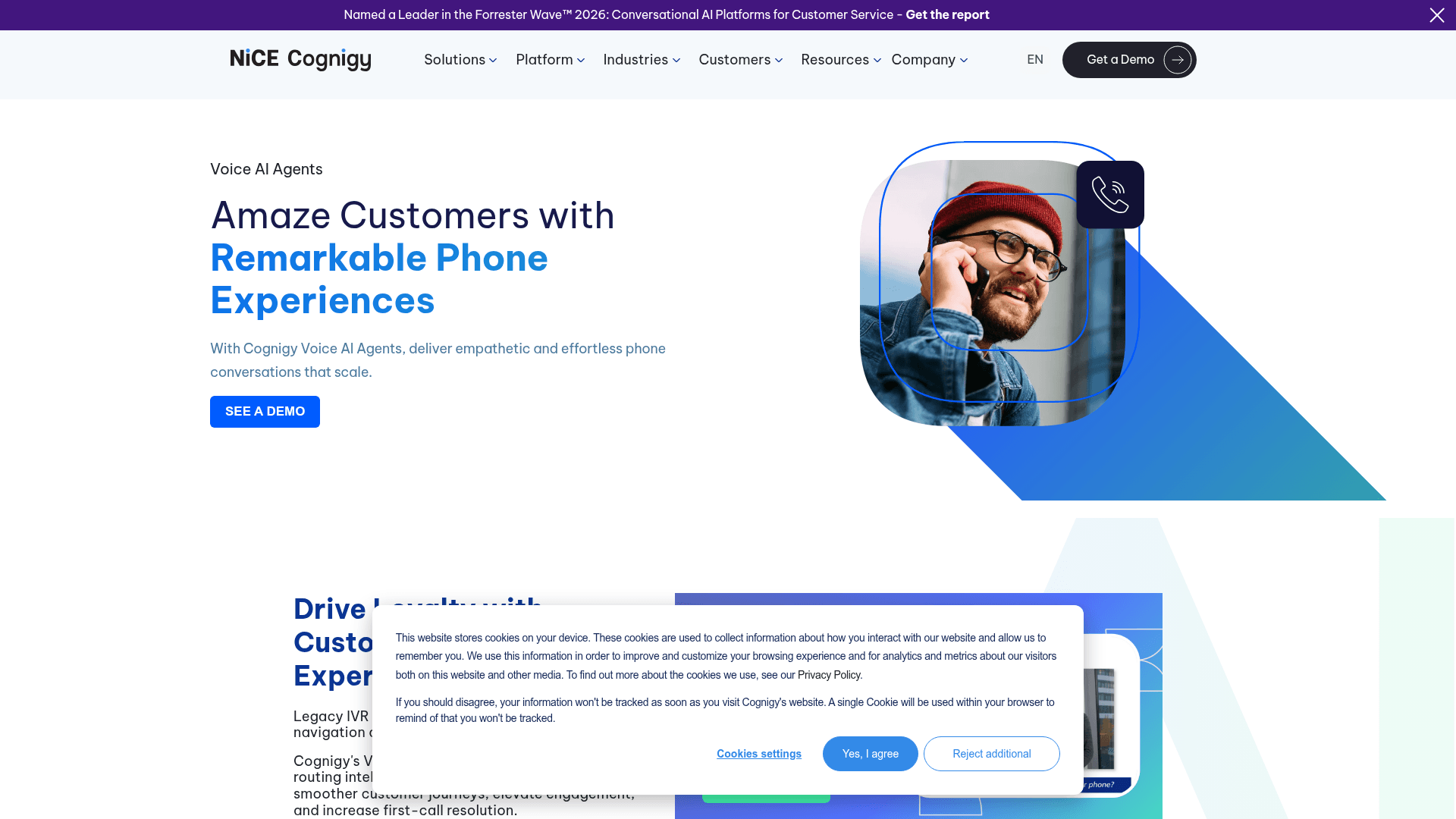 Cognigy enterprise voice AI agents page, as taken from Cognigy