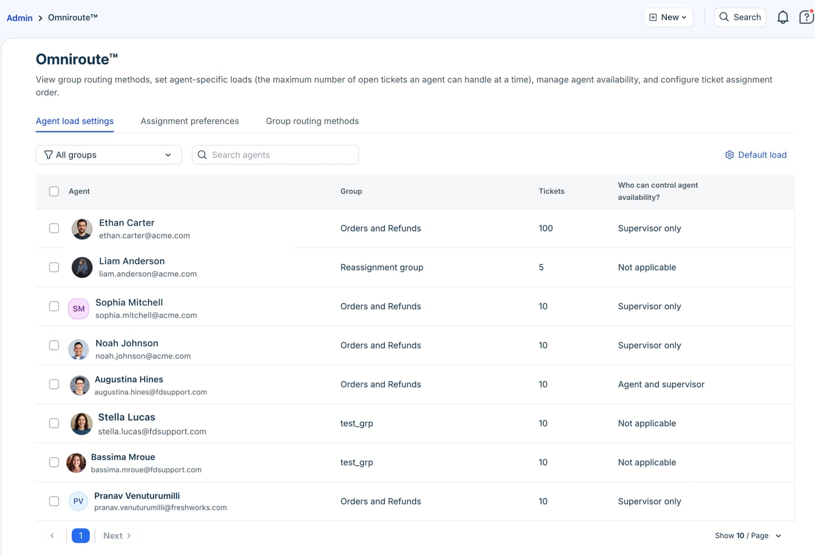 Freshdesk's Omniroute configuration page for automatic ticket assignment