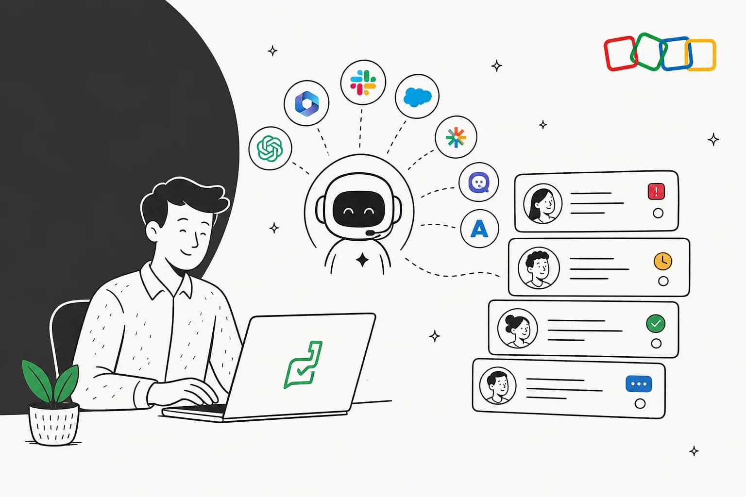 Illustrated hero banner for a roundup of the best AI integrations for Zoho Desk in 2026.