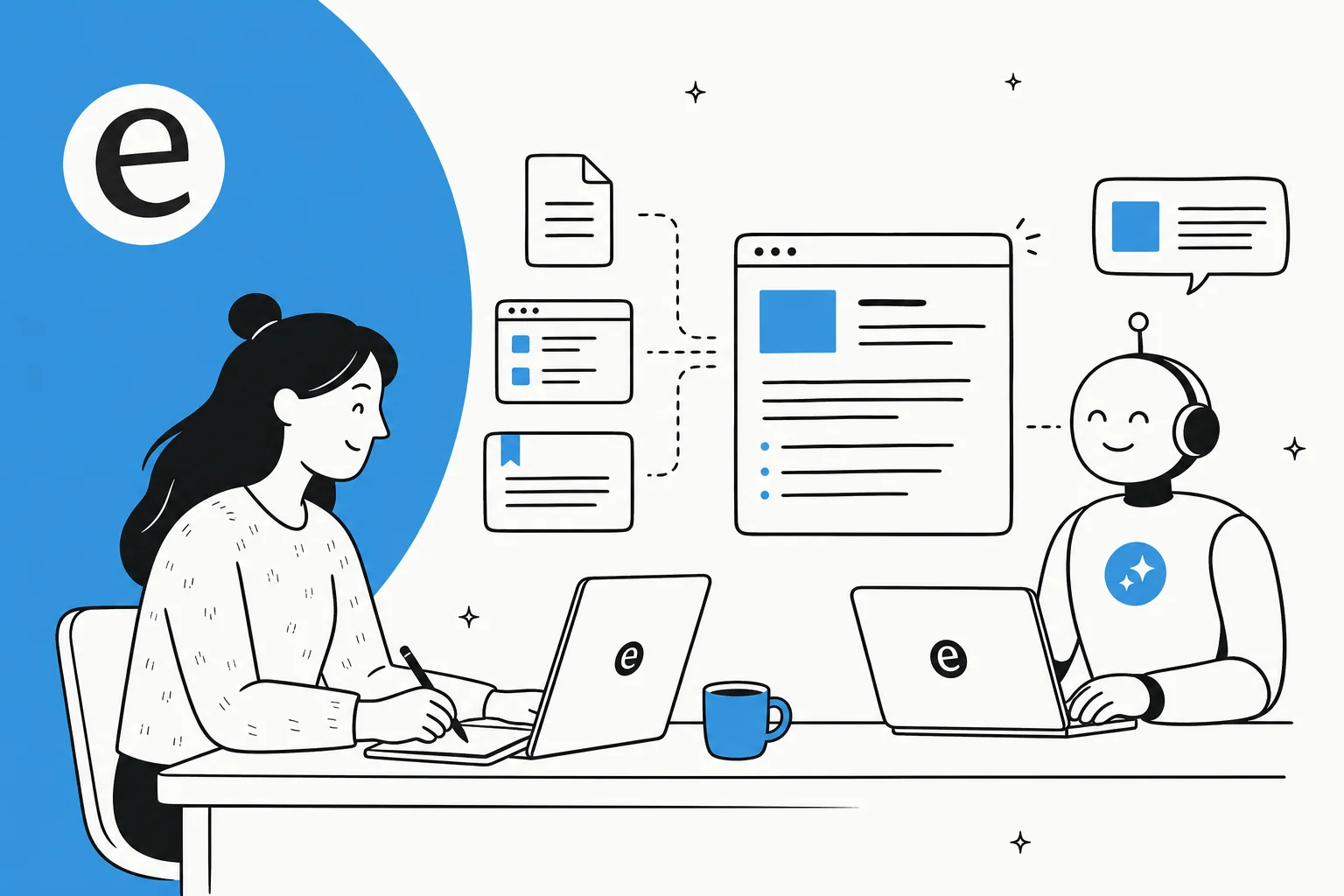 Illustration of an AI assistant drafting knowledge base help articles from documents