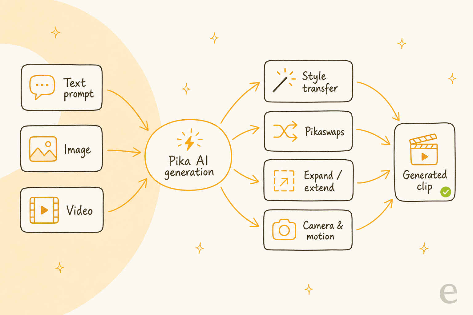 How Pika AI turns text, image, or video inputs into a generated clip
