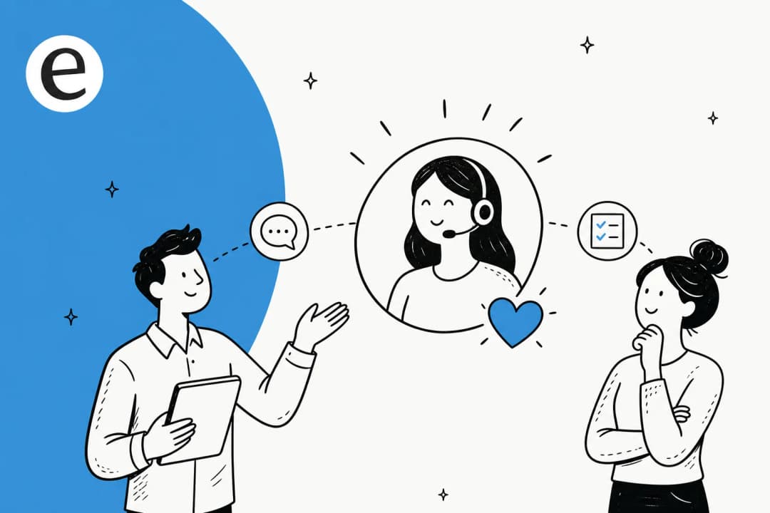 Illustration of a customer focus strategy as a repeating loop between a support team and its customers