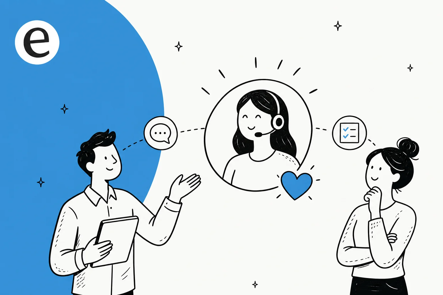Illustration of a customer focus strategy as a repeating loop between a support team and its customers