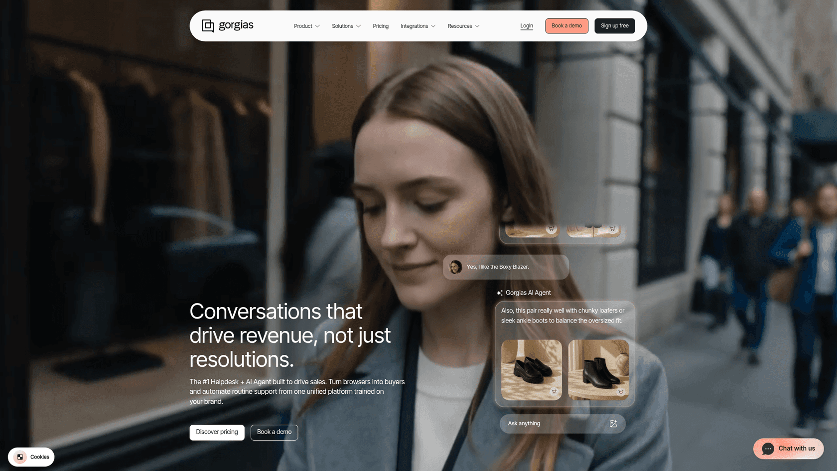 The Gorgias homepage, an ecommerce helpdesk and AI agent built for online brands