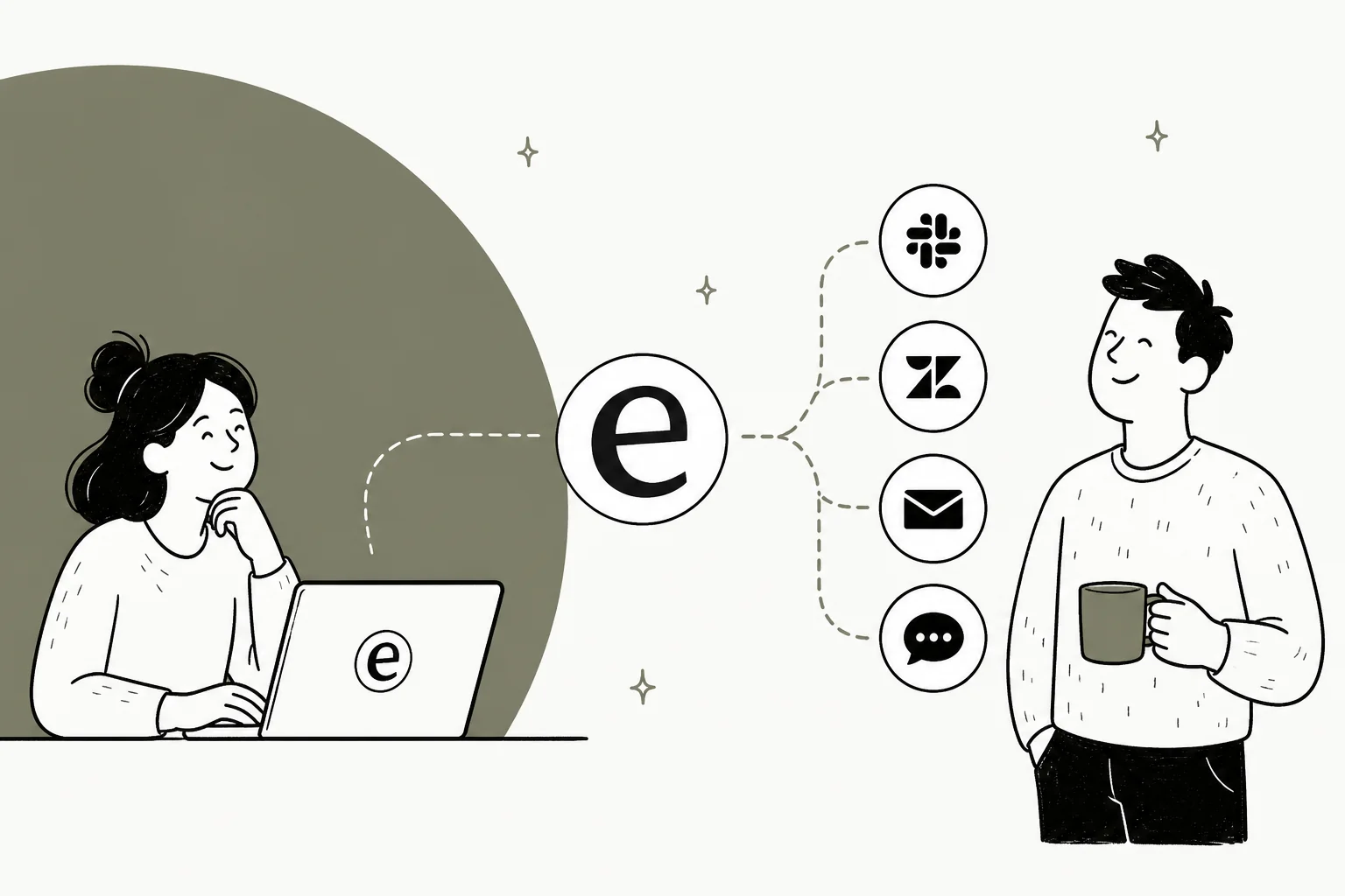 Illustration showing an AI layer connecting to existing help desk platforms