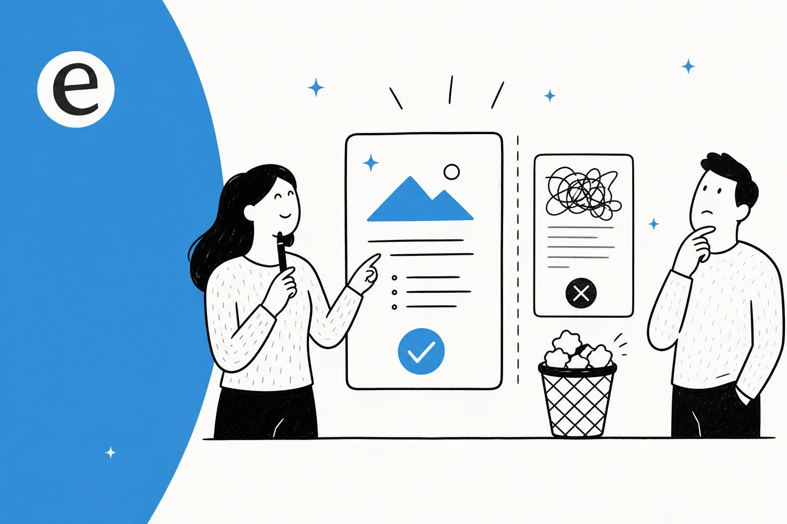 Editorial illustration on whether AI content is good enough for B2B marketing