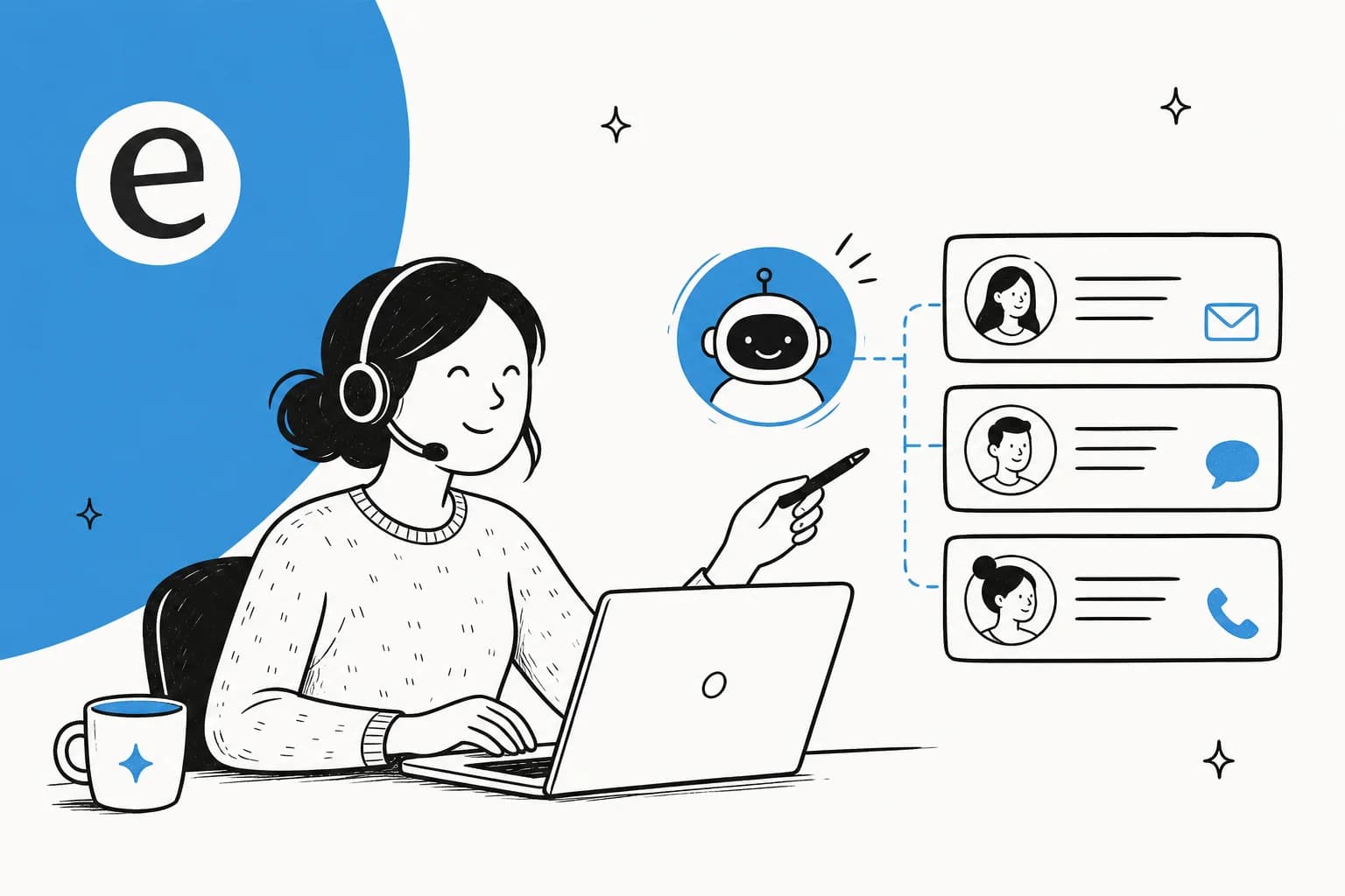 Illustration of a generative AI teammate answering customer support tickets