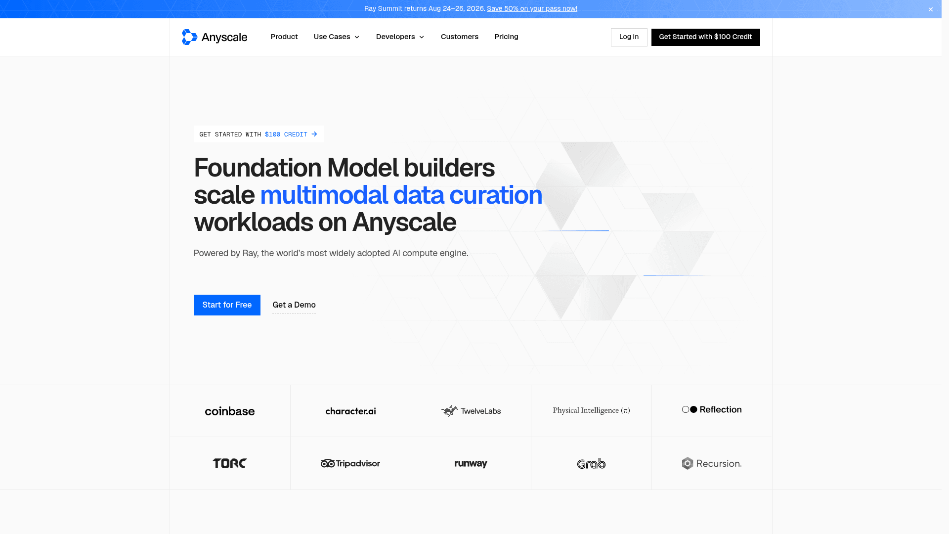 Anyscale platform homepage, as taken from Anyscale