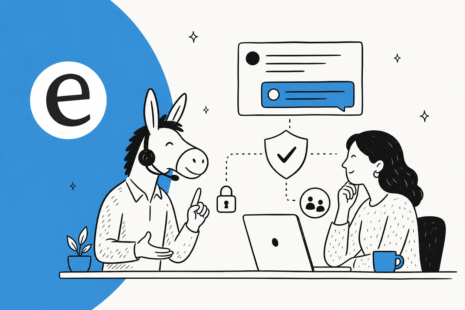 Illustration of an AI support agent routing a customer question through safety guardrails