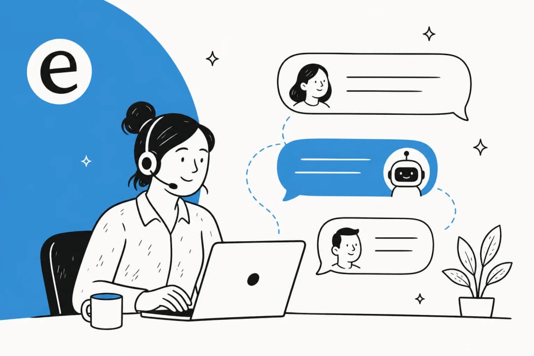 Illustration of a generative AI chatbot handling customer support conversations