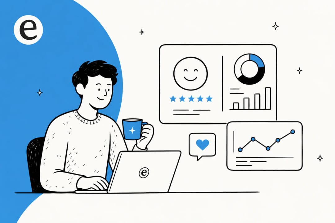 Illustrated dashboard of customer satisfaction surveys and support analytics charts